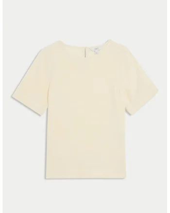 Tricou de bumbac cu decolteu rotund, Crem