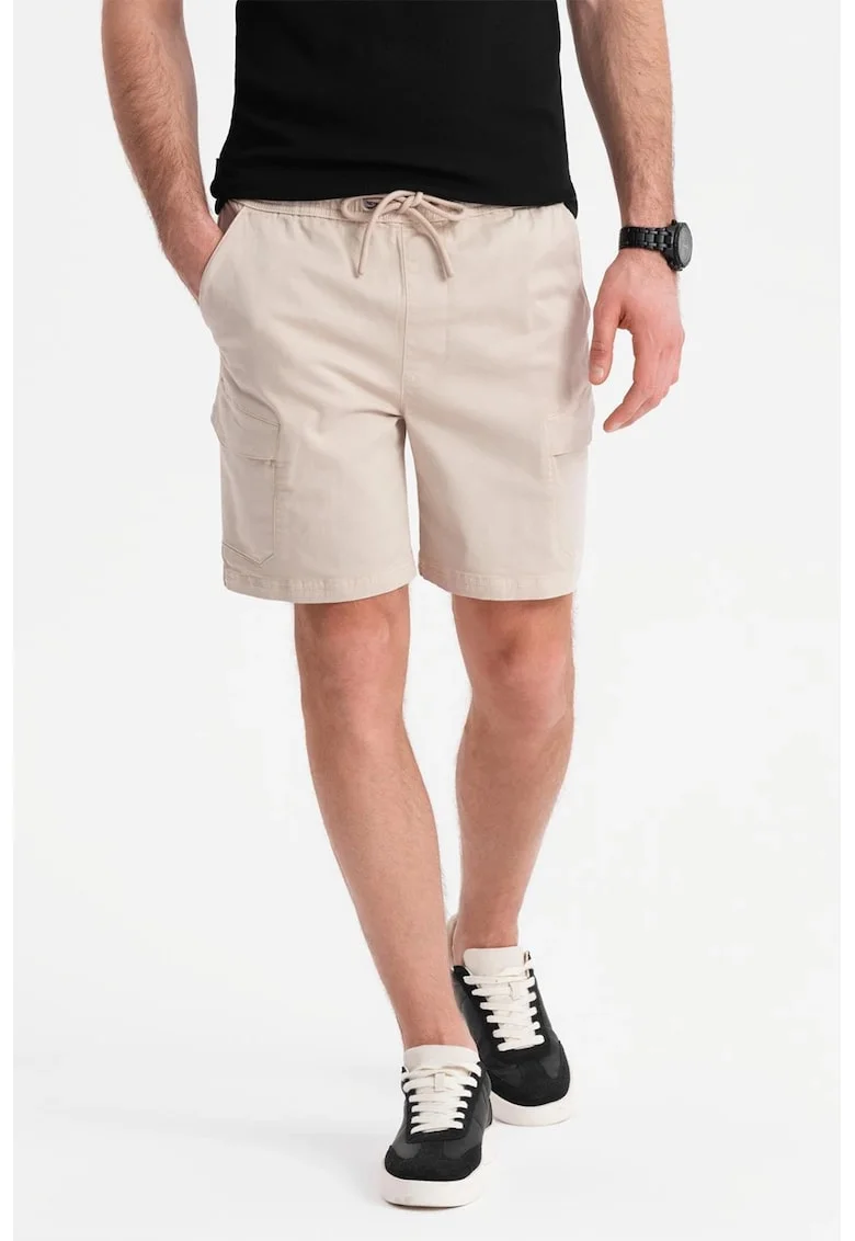 Pantaloni scurti cargo cu snur de ajustare, Crem