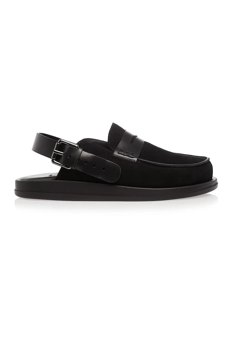 Saboti slingback din piele cu par scurt Martin, Negru