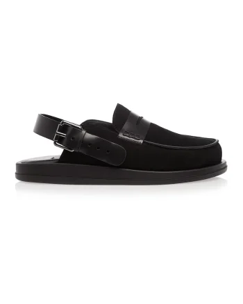 Saboti slingback din piele cu par scurt Martin, Negru