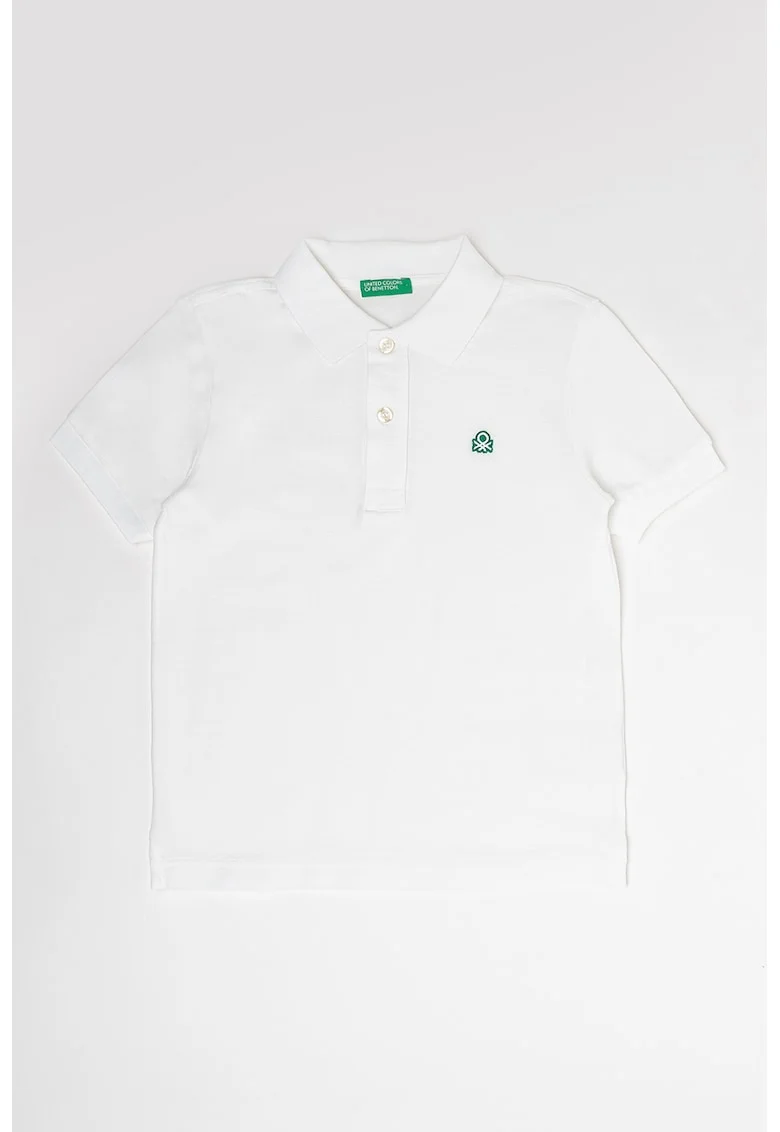 Tricou polo din bumbac pique cu logo, Alb