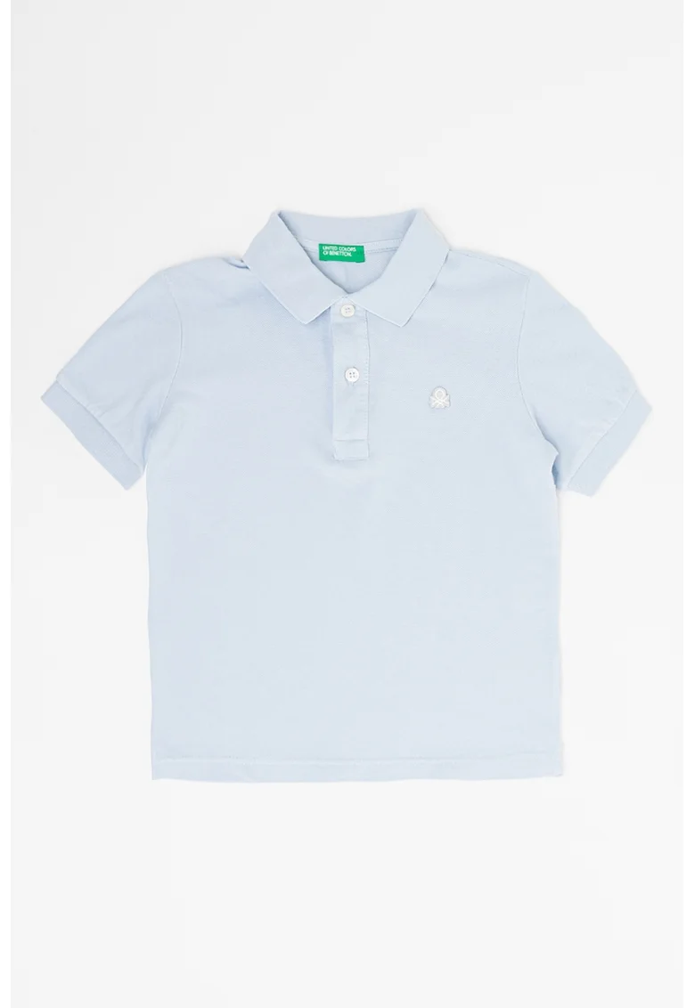 Tricou polo din bumbac pique cu logo, Albastru azur