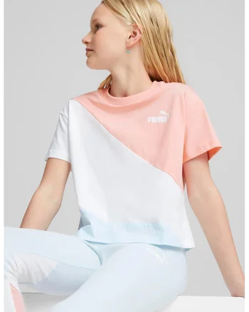 Tricou cu model colorblock si logo, Alb/Albastru glaciar/Roz
