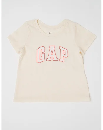 Tricou din bumbac cu logo, Alb fildes/Portocaliu