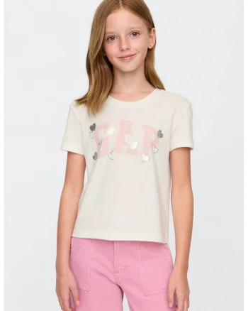 Tricou din bumbac cu imprimeu logo, Alb murdar/Roz