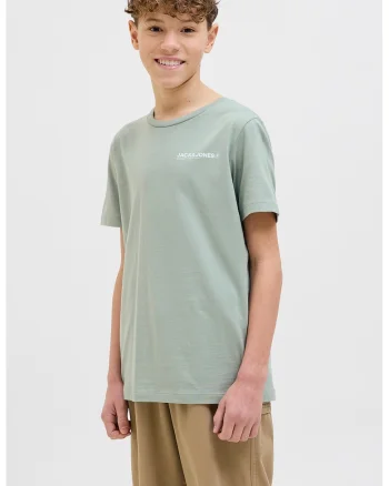 Tricou lejer de bumbac cu model grafic pe spate, Alb/Verde pal