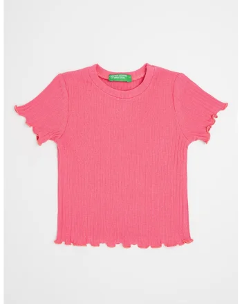 Tricou striat cu terminatii valurite, Roz pastel
