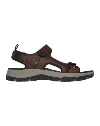 Sandale cu talpa plata si inchidere velcro Tresman-Hirano, Maro