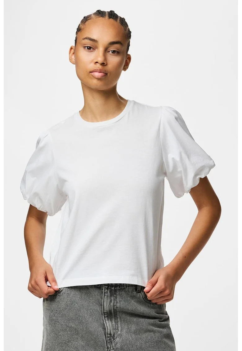 Tricou din bumbac organic cu maneci bufante, Alb