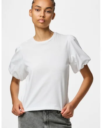 Tricou din bumbac organic cu maneci bufante, Alb