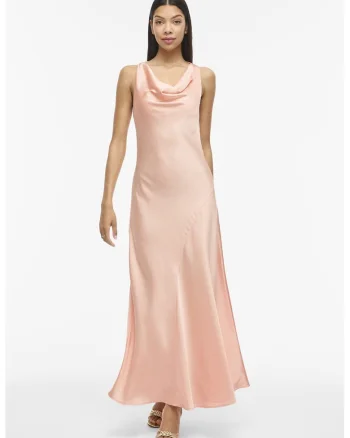 Rochie de satin cu decolteu drapat, Piersica