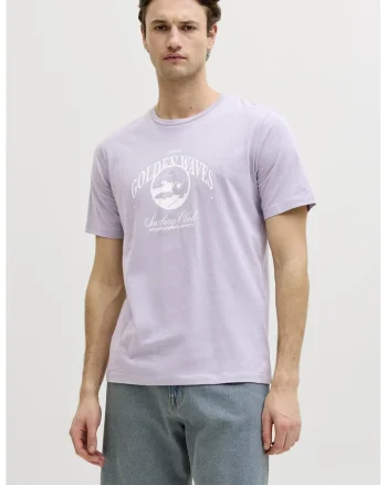 Tricou cu decolteu la baza gatului si imprimeu grafic, Lila