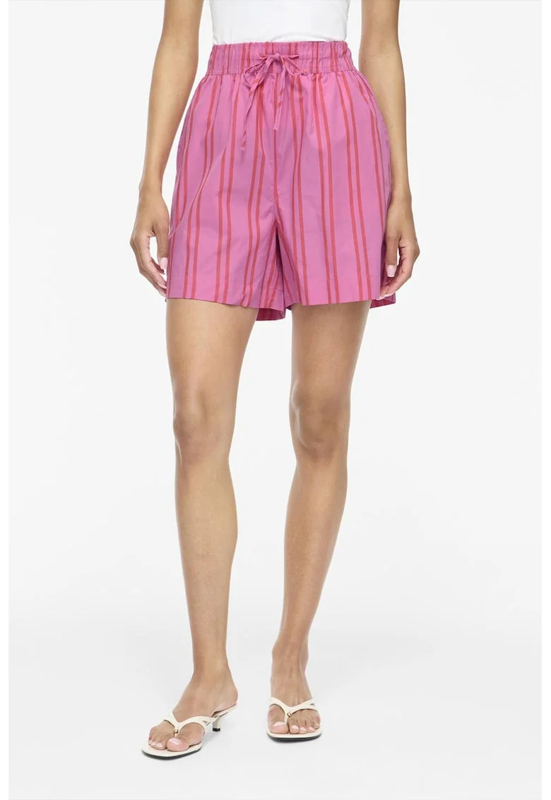Pantaloni scurti din amestec de bumbac organic cu dungi, Fucsia