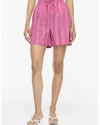 Pantaloni scurti din amestec de bumbac organic cu dungi, Fucsia