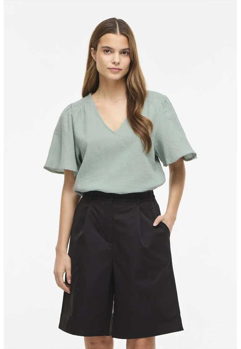 Tricou lejer din bumbac organic cu decolteu in V, Verde pal