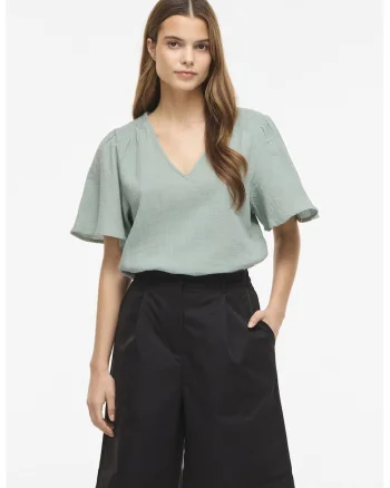 Tricou lejer din bumbac organic cu decolteu in V, Verde pal