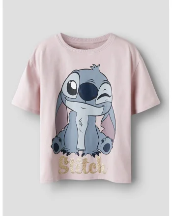 Tricou din amestec de bumbac cu imprimeu Stitch, Roz pal/Albastru deschis