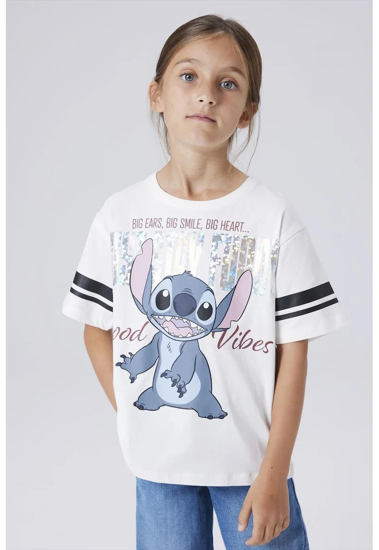 Tricou lejer cu imprimeu Stitch, Alb/Albastru deschis