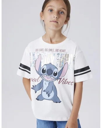 Tricou lejer cu imprimeu Stitch, Alb/Albastru deschis