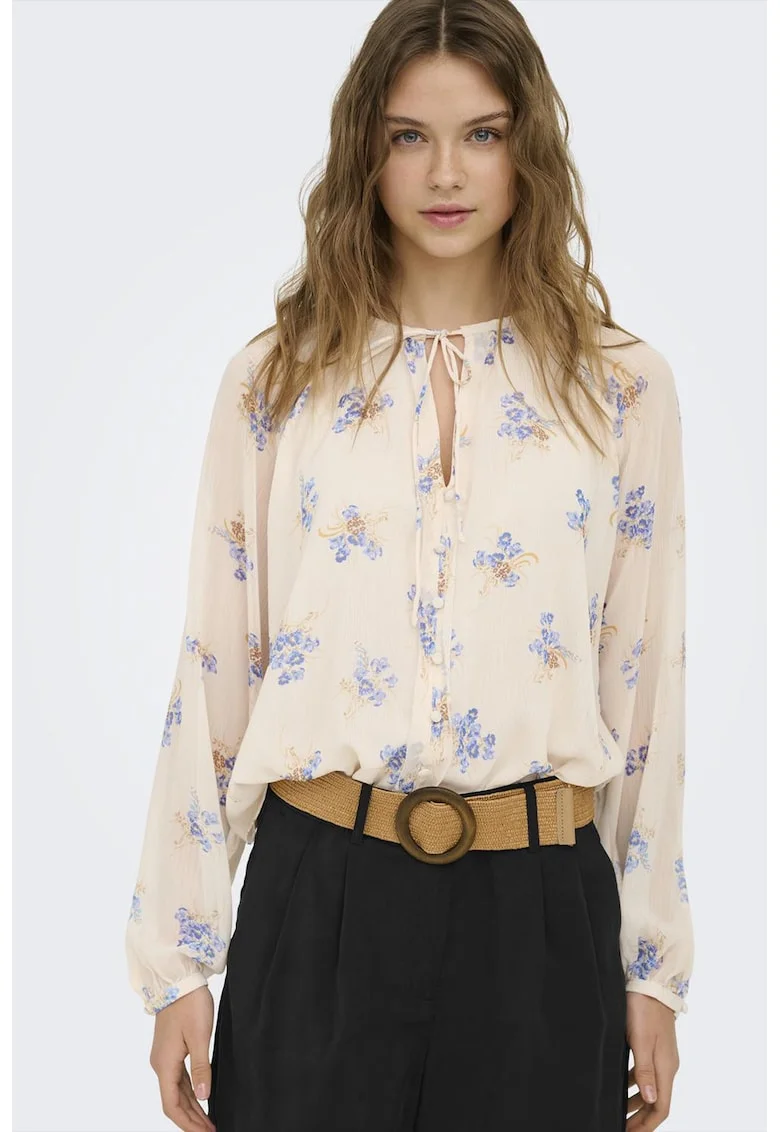 Bluza cu imprimeu floral, Alb fildes/Albastru deschis
