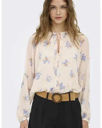 Bluza cu imprimeu floral, Alb fildes/Albastru deschis