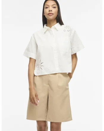 Camasa din bumbac organic cu broderie din dantela Sangallo, Alb