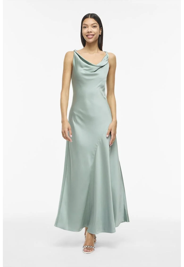 Rochie de satin cu decolteu drapat, Verde pal