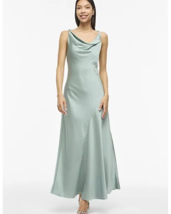 Rochie de satin cu decolteu drapat, Verde pal