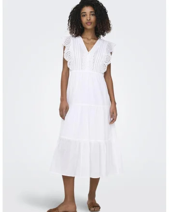 Rochie din bumbac cu broderie din dantela Sangallo, Alb optic