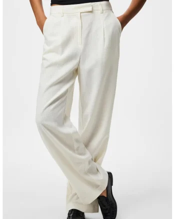 Pantaloni din amestec de in cu buzunare oblice, Alb