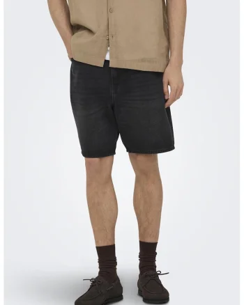 Blugi scurti relaxed-fit, Negru stins