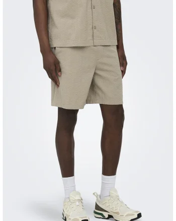 Pantaloni scurti cu aspect texturat si snur, Bej