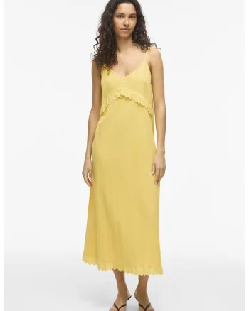 Rochie midi cu detalii din dantela Sangallo, Galben