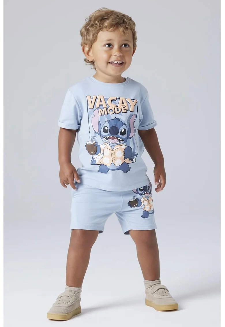 Tricou din amestec de bumbac organic, Albastru prafuit/Portocaliu deschis