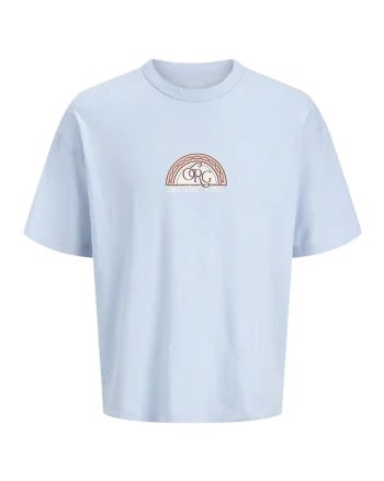 Tricou din bumbac cu decolteu la baza gatului, Maro cognac/Albastru deschis