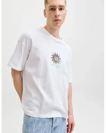 Tricou din bumbac cu decolteu la baza gatului, Albastru prafuit/Alb optic
