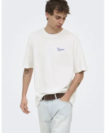 Tricou din bumbac cu imprimeu pe partea din spate, Alb/Albastru safir