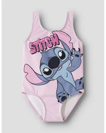 Costum de baie intreg cu imprimeu Stitch, Roz bombon/Albastru stins