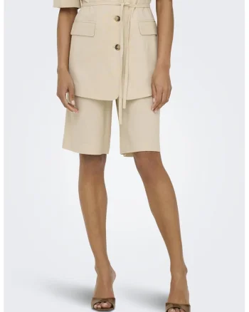 Pantaloni scurti din amestec de in cu buzunare, Bej