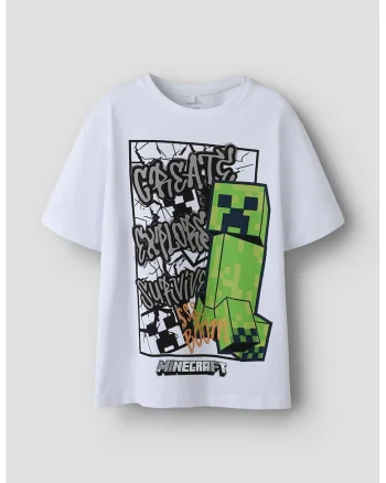 Tricou din amestec de bumbac cu imprimeu Minecraft, Gri/Alb optic/Verde lime