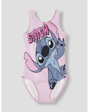 Costum de baie intreg cu imprimeu Stitch, Roz deschis/Albastru stins