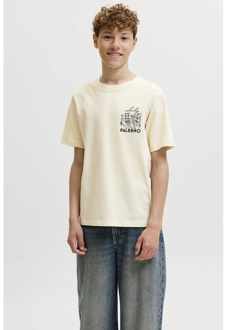 Tricou lejer din bumbac organic cu imprimeu, Negru/Bej
