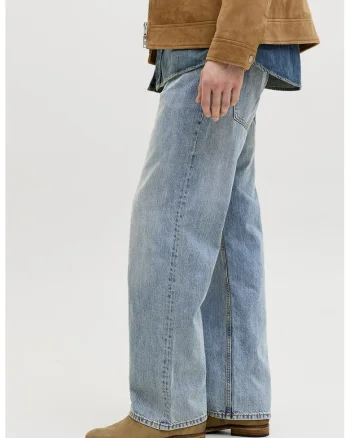 Blugi relaxed fit cu aspect decolorat, Albastru deschis melange