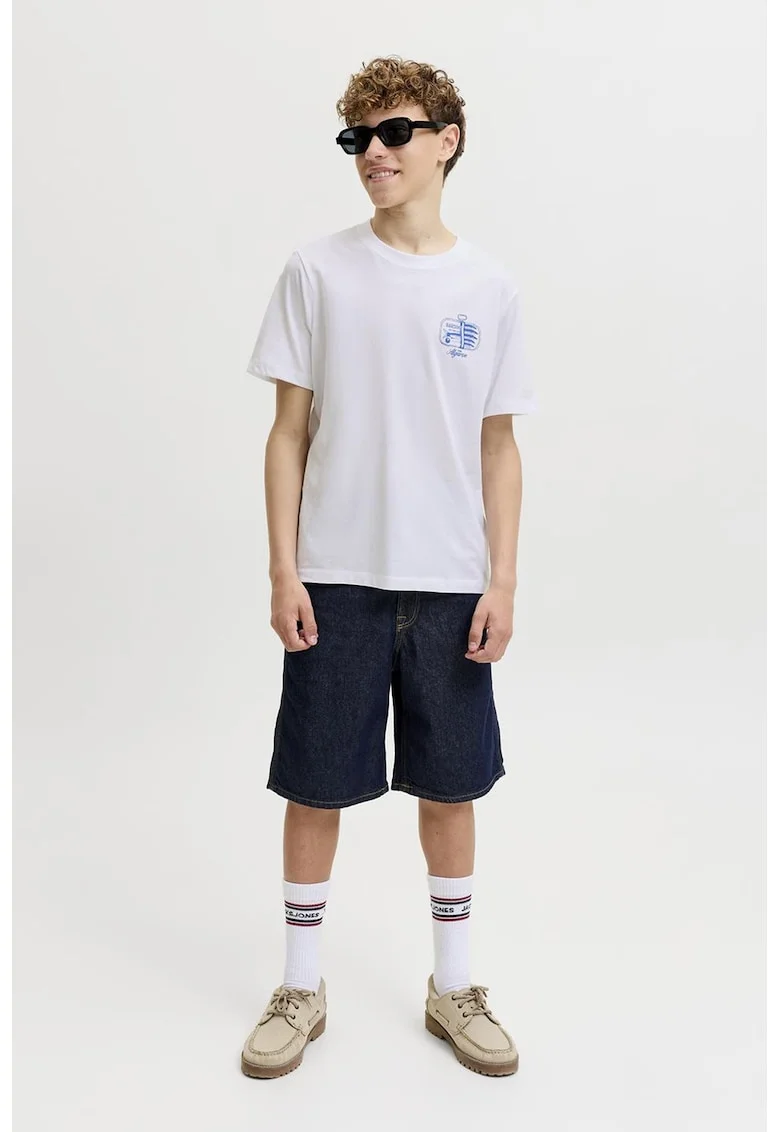 Tricou lejer din bumbac organic cu imprimeu, Alb optic/Albastru