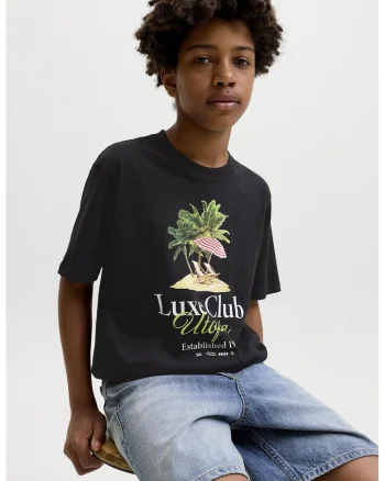 Tricou lejer din bumbac cu imprimeu organic, Negru/Galben pastel