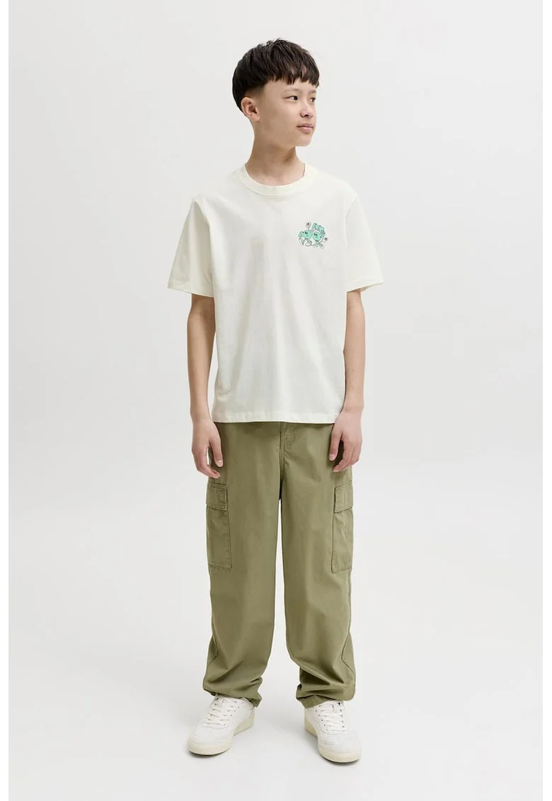 Tricou din bumbac cu imprimeu organic, Albastru turcoaz/Alb murdar