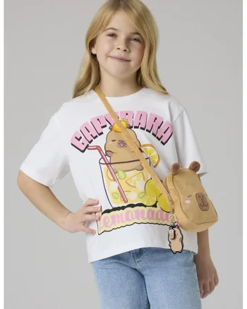 Tricou cu imprimeu Capybara, Galben/Alb optic/Roz