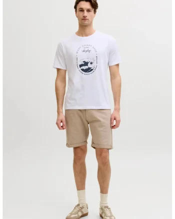 Tricou cu decolteu la baza gatului si imprimeu grafic, Albastru ultramarin/Alb optic