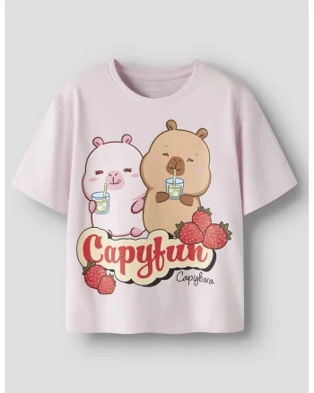 Tricou cu imprimeu capibara, Roz pal/Rosu capsuna