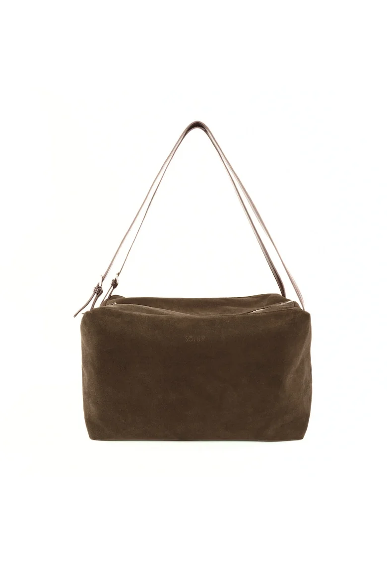 Geanta dama de umar din piele intoarsa cappuccino  FL42 Lora, tip sac, incapatoare A4, usoara, curele confortabile, stilata pentru zi cu zi si birou